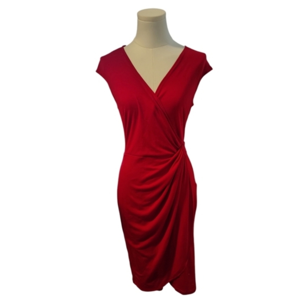 Berydress Bright Cherry Red Slimming Cinched Tie Front Wrap Dress Size Small